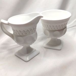 Vintage Mckee Plymouth Milk Glass Creamer Sugar Set